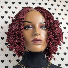 Small Braids Twist Short Curly Braid Twisted Braided Wig Color Burgundy Red
