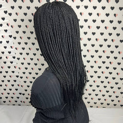 Short Box Braid Braided Wig Braids Lace Front wigs Color 1b Black 18 inches