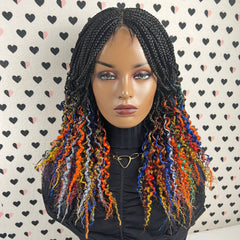 Multicolor Wavy Curls Curly Box Braids Braided Wig For Black Women Rainbow Color