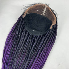 Purple Ombre Wig Box Braided Wigs For Black Women Handmade Braid Lace Front Wigs