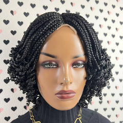 Short Curls Curly Box Braid Braided Lace Front Wig For Black Woman Color Black