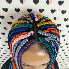 MultiColor Box Braided Wig Lace Closure Frontal Hand Braided Handmade Braids
