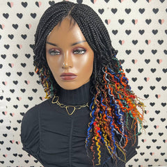 Multicolor Wavy Curls Curly Box Braids Braided Wig For Black Women Rainbow Color