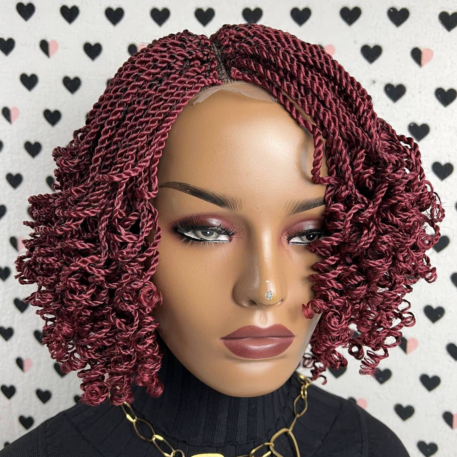 Small Braids Twist Short Curly Braid Twisted Braided Wig Color Burgundy Red