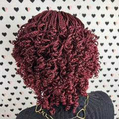 Small Braids Twist Short Curly Braid Twisted Braided Wig Color Burgundy Red
