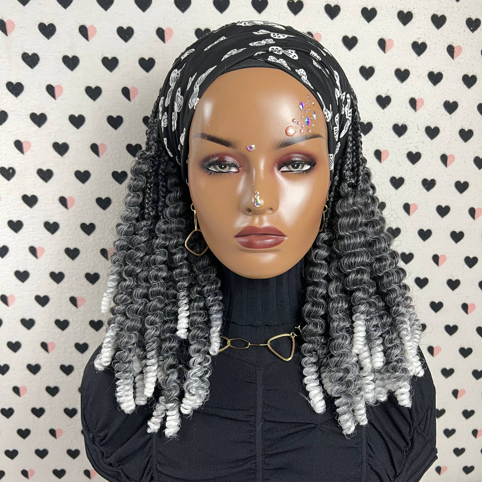 Short Curls Spiral Spring Curl Curly Headband Wig Braided Box Braids Wigs Ombre Gray
