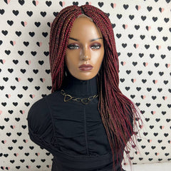 Multi Color Box Braid Braided Braids Lace Front Wigs For Black Women Color Burgundy Red & Gold