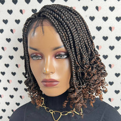Short Curls Curly Box Braid Wigs For Black Women Braided Lace Front Wig Ombre 30