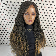 Wavy Curls Box Braid Braided Lace Front Frontal Wig With Curly Ends 1b/27 Ombre