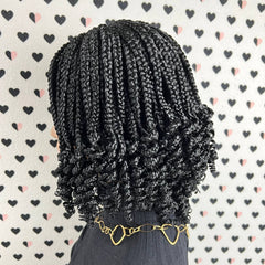 Short Curls Handmade Box Braids Braided Lace Front Wig With Curly Ends Color 1b Black