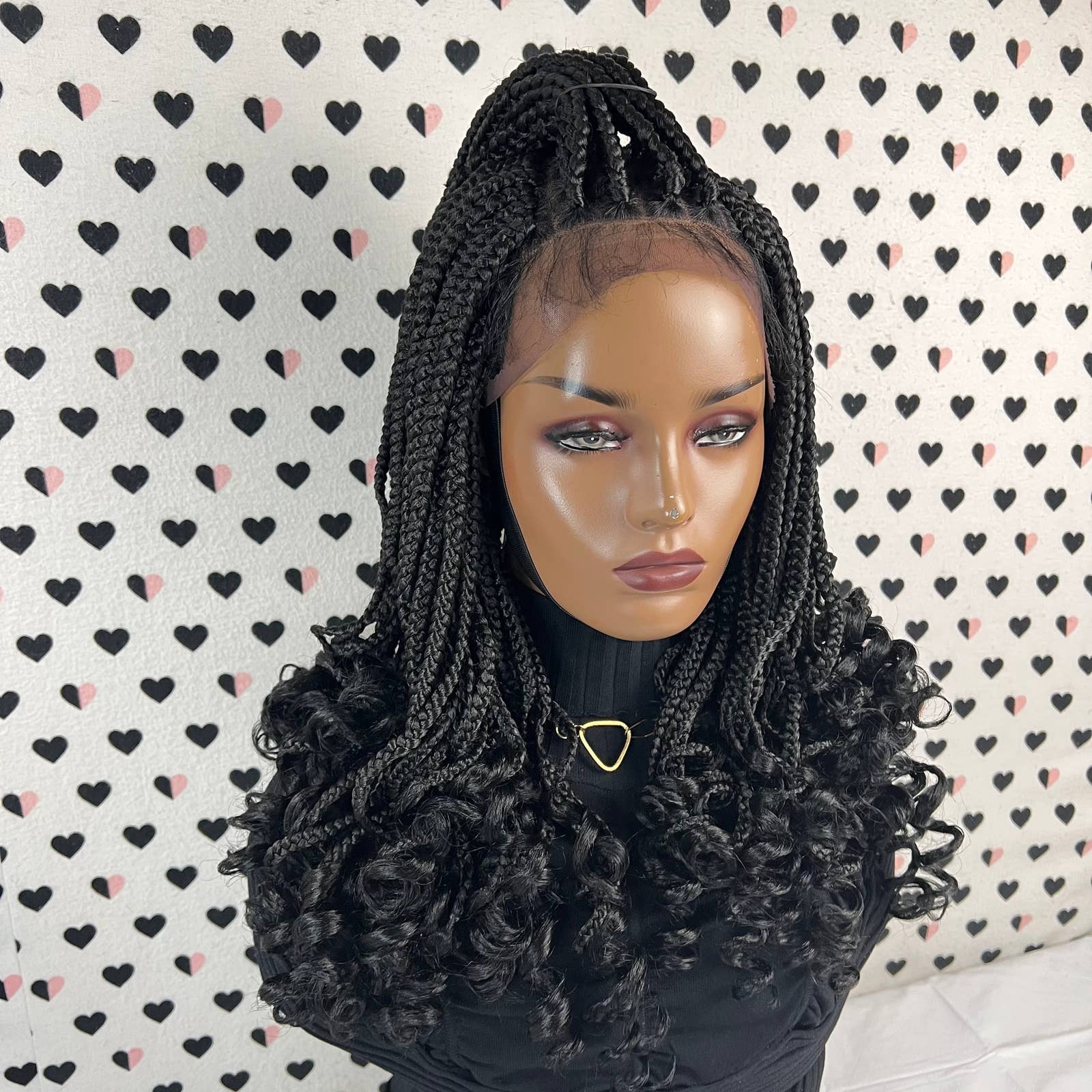Handmade Braided Lace Wig, Goddess Box Braids Curls Lace Front Wig Wit Curly Tip