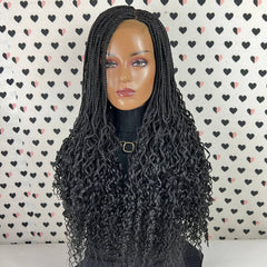 Curly Box Braids Braided Lace Wig Wavy Curls Long Braid Wigs For Black Women