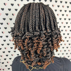 Handmade Box Braid Braided Lace Front Wig With Curly Ends Colors 1b/30 ombre