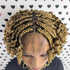 Short Curls Curly Box Braids Braided Lace Front Wig For Black Women Colors 27 Golden Blond Mixed With Black