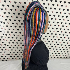 MultiColor Box Braided Wig Lace Closure Frontal Hand Braided Handmade Braids