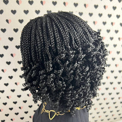 Short Curls Curly Box Braid Braided Lace Front Wig For Black Woman Color Black