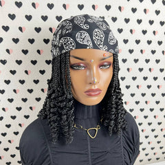 Scarf Wig Short Curly Box Braids Handmade Braided Headband Wigs For Black Women