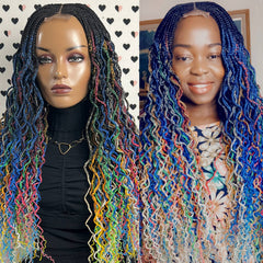 2x6 Lace Closure Cornrows Feeding Box Braids Braided Lace Curly Wig Multi-Color