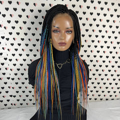 Box Braided Wig Lace Frontal Handmade Braids Wigs For Black Women Multicolored