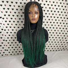 Lace Frontal Twist Braided Wig Senegalese Medium Twisted Braids Wigs 1b/Green Ombre