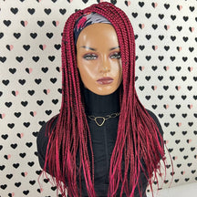 Headband Wig Braided Head band Wig Box Braids Wigs For Black Women Burgundy Red