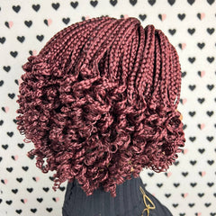 Handmade Curly Box Braids Cornrows Braided Wigs For Black Women Burgundy Red Wig