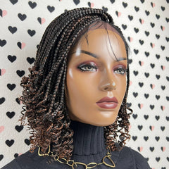 Short Curls Curly Box Braid Wigs For Black Women Braided Lace Front Wig Ombre 30