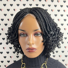 Short Curls Curly Box Braid Braided Lace Front Wig For Black Woman Color Black