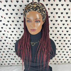 Diadema peluca trenzada banda para la cabeza peluca caja trenzas pelucas para mujeres negras rojo burdeos