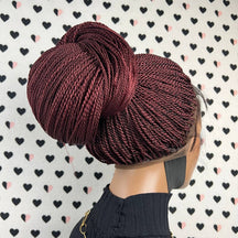 Ponytail High Bun Tiny Twist Braids Wig Braided Full Lace Wigs For Black Women