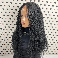 Curly Braided Wig Small Box Braids Lace Frontal Wavy Curls Lace Front Wigs