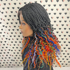 Multicolor Wavy Curls Curly Box Braids Braided Wig For Black Women Rainbow Color