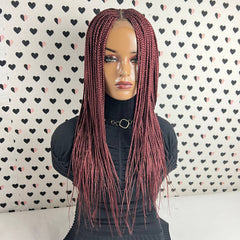 Cornrow Wig Box Braid Braided Small Braids Lace Front Wig Color Burgundy Red