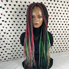 Big Braids Box Braided Wig Lace Frontal Handmade Wig Multicolored Rainbow Color