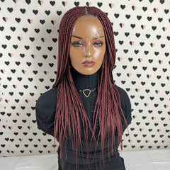 Cornrow Feeding Box Braids Braided Lace Front Wig Braid wigs Color Burgundy Red