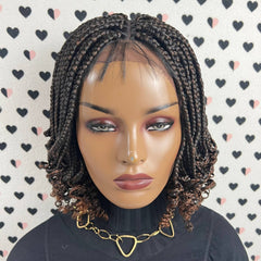 Short Curls Curly Box Braid Wigs For Black Women Braided Lace Front Wig Ombre 30