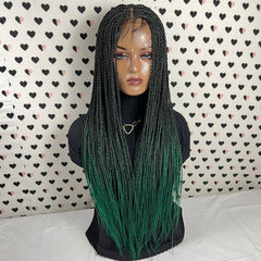 Lace Frontal Twist Braided Wig Senegalese Medium Twisted Braids Wigs 1b/Green Ombre