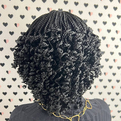 Short Curls Curly Box Braid Braided Lace Front Wig For Black Woman Color Black