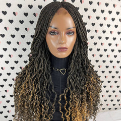 Wavy Curls Box Braid Braided Lace Front Frontal Wig With Curly Ends 1b/27 Ombre