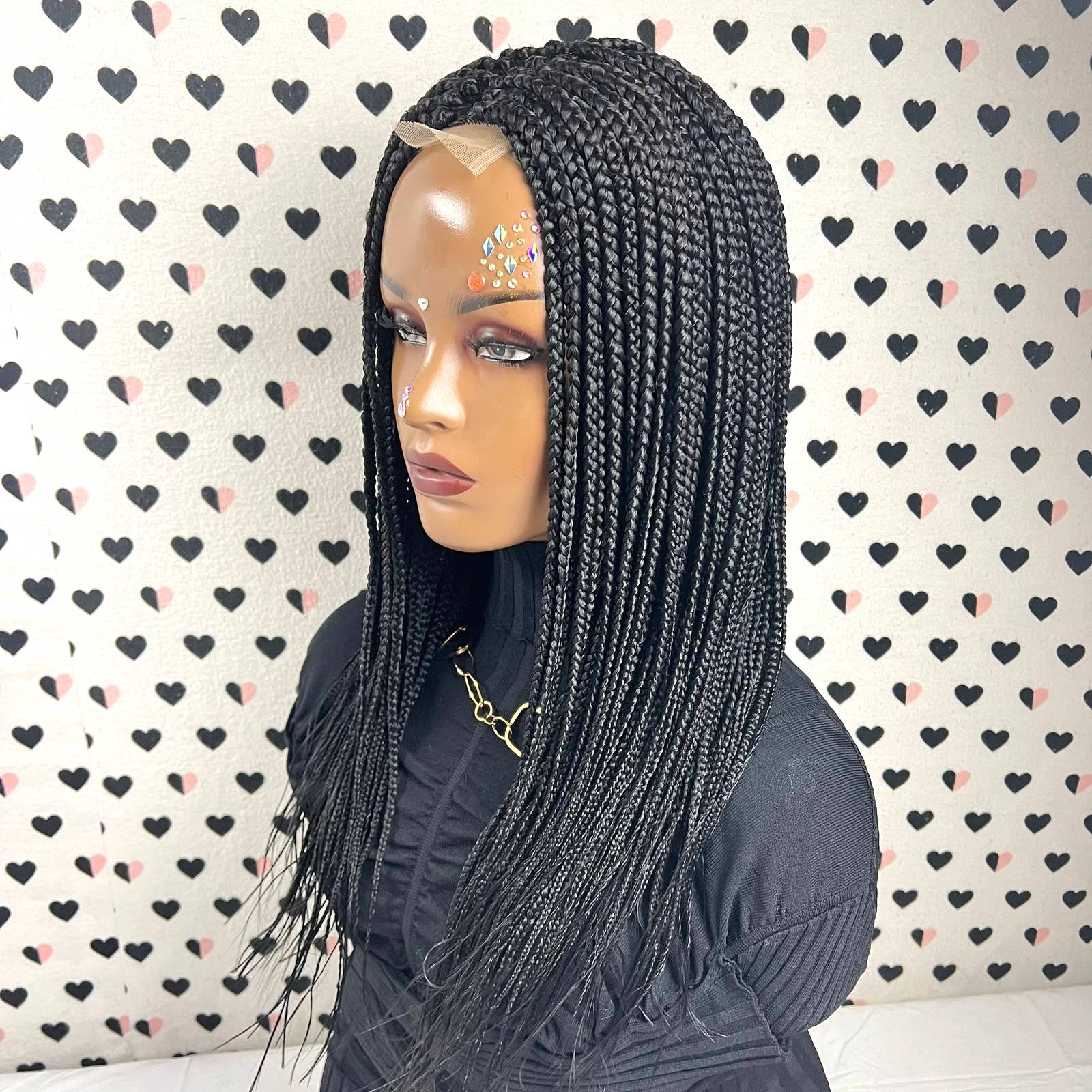 Box Braids Wig With Closure Medium Braid Handmade Braided Wigs 18 Inches Black