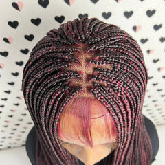 Ready To Ship Braided Wig Lace Frontal Small Box Braids Lace Front Wig Ombre Red