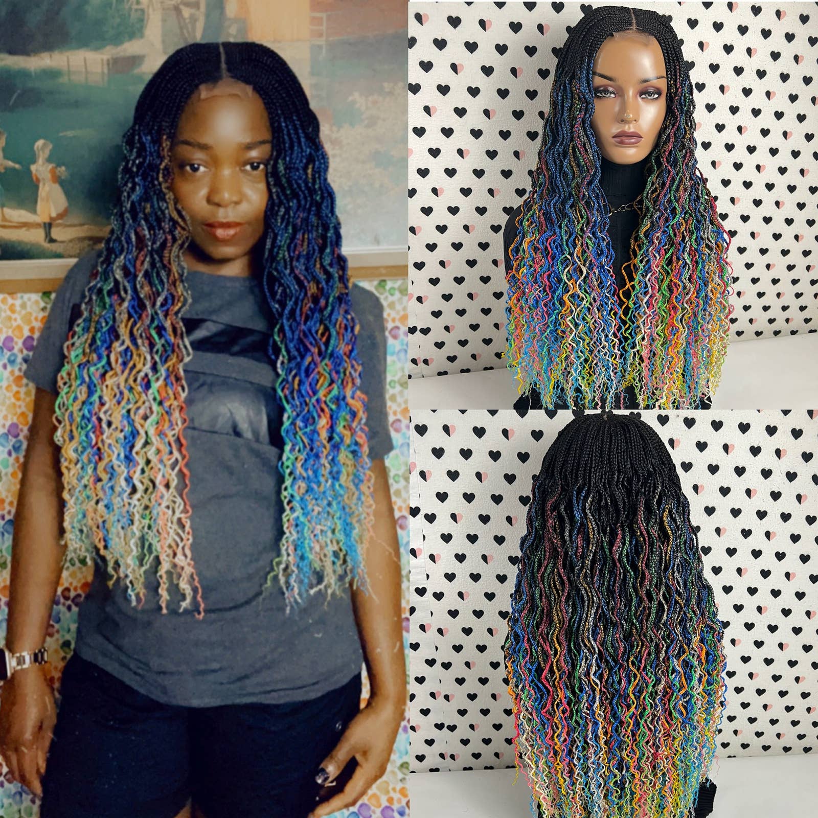2x6 Lace Closure Cornrows Feeding Box Braids Braided Lace Curly Wig Multi-Color