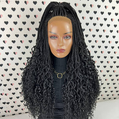 Curly Box Braids Braided Lace Wig Wavy Curls Long Braid Wigs For Black Women