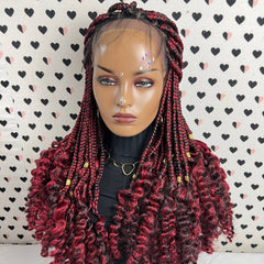 Lace Frontal Braided Lace Wig, Goddess Box Braids Lace Front Wig Wit Curly Waves
