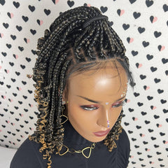 Peluca trenzada hecha a mano del frente del cordón de la trenza hecha a mano frontal del cordón 13x4 con los rizos 27 Ombre