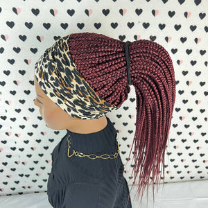 Headband Wig Braided Head band Wig Box Braids Wigs For Black Women Burgundy Red