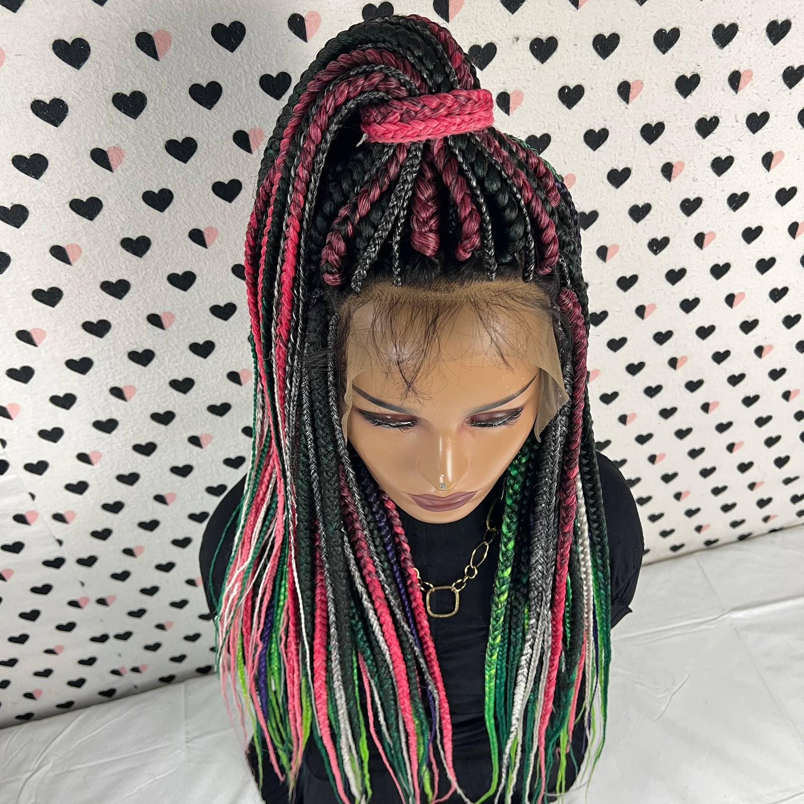 Big Braids Box Braided Wig Lace Frontal Handmade Wig Multicolored Rainbow Color