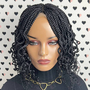 Caja de rizos cortos trenza ondulada trenzas rizadas trenzadas encaje frontal peluca frontal negro