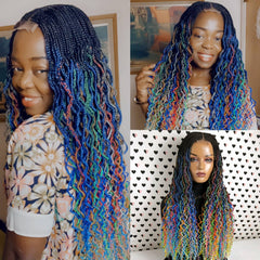 2x6 Lace Closure Cornrows Feeding Box Braids Braided Lace Curly Wig Multi-Color