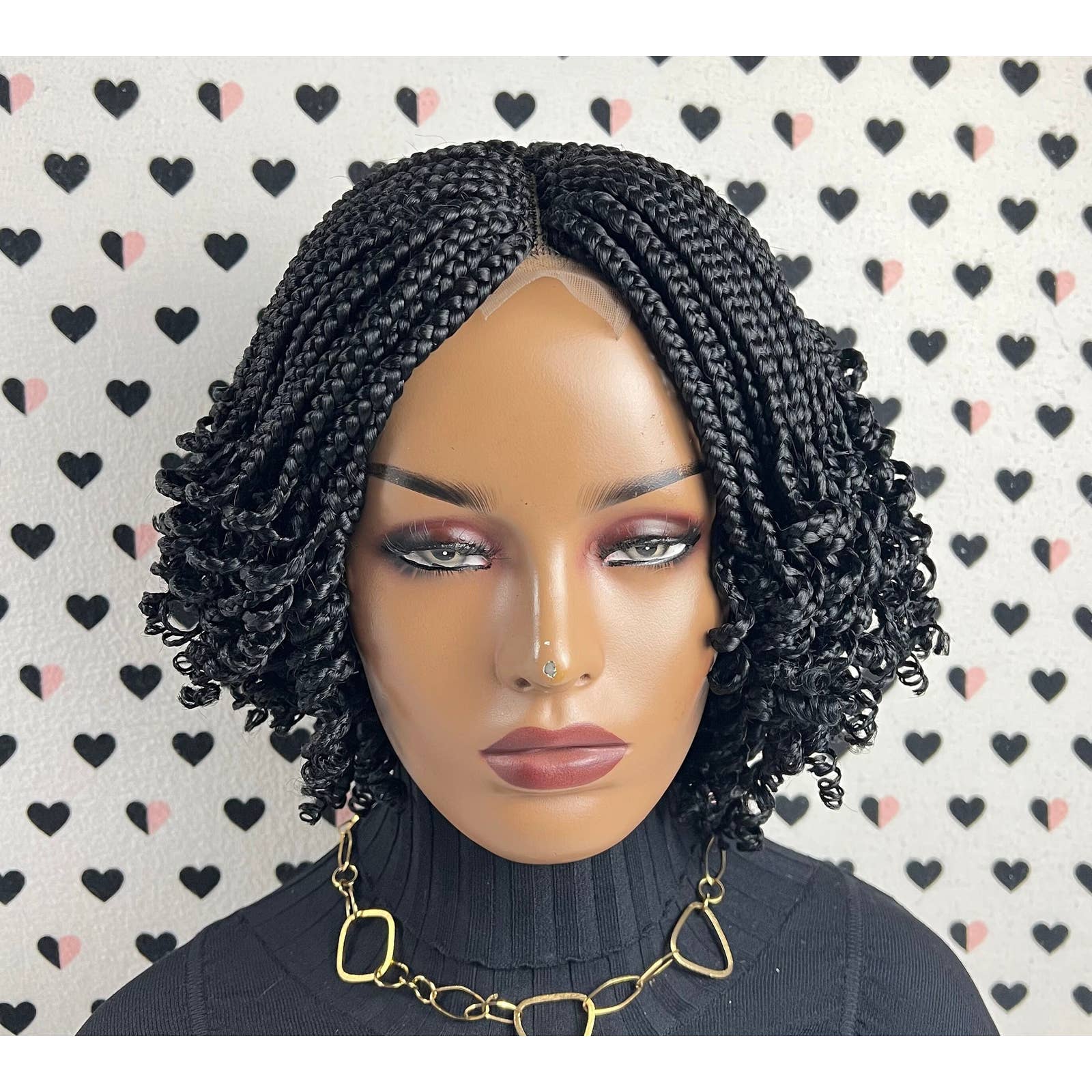 Short Curls Curly Box Braid Braided Lace Front Wig For Black Woman Color Black